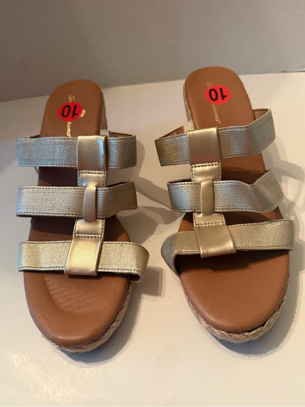 Tommy Bahama Gold Metallic Strappy Wedge Sandals Women’s 10